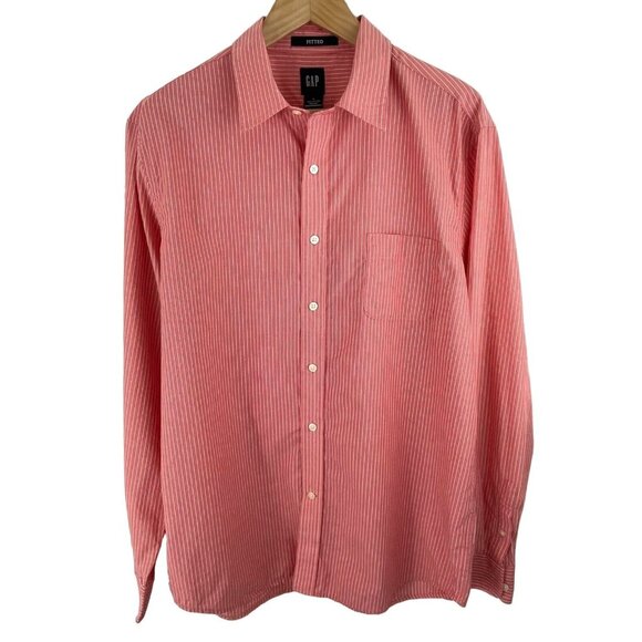 GAP Other - GAP Mens Size Large Fitted Red w/White Pinstripes Long Sleeve Button Up Shirt